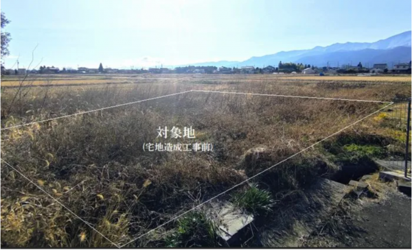 安曇野市豊科、土地の前面道路を含む現地写真画像です