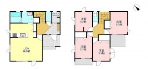松本市女鳥羽、新築一戸建ての間取り画像です