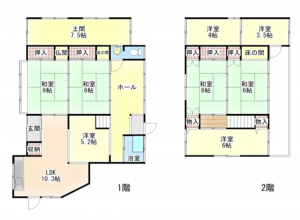塩尻市大字木曽平沢、中古一戸建ての間取り画像です