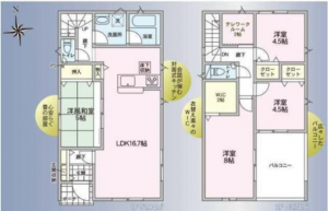 松本市大字里山辺、新築一戸建ての間取り画像です