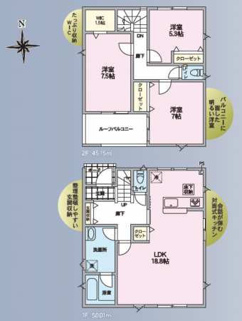 松本市並柳、新築一戸建ての間取り画像です