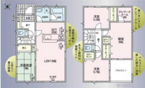 塩尻市大門、新築一戸建ての間取り画像です