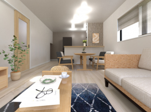 松本市梓川、新築一戸建ての居間画像です