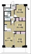 名古屋市昭和区八事富士見、中古マンションの間取り画像です