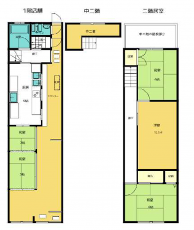 名古屋市昭和区曙町、収益物件/店舗付住宅の間取り画像です