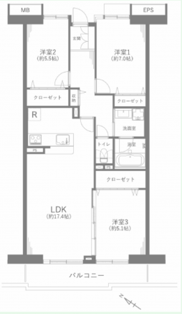 名古屋市昭和区滝川町、中古マンションの間取り画像です