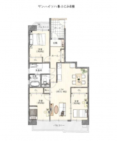 名古屋市昭和区八事富士見、中古マンションの間取り画像です
