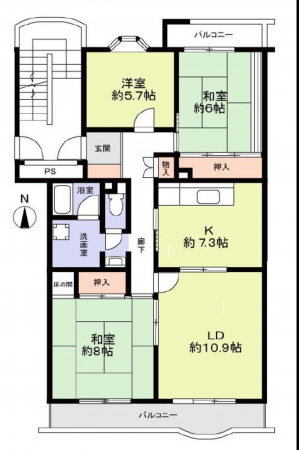 名古屋市昭和区白金、中古マンションの間取り画像です