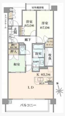 名古屋市昭和区川名山町、中古マンションの間取り画像です