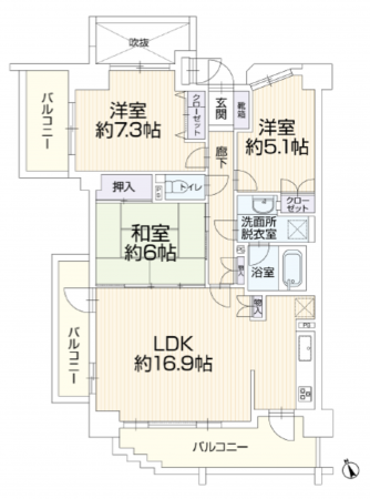 名古屋市昭和区折戸町、中古マンションの間取り画像です