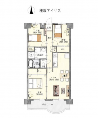名古屋市昭和区檀溪通、中古マンションの間取り画像です
