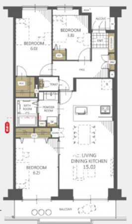 名古屋市昭和区滝川町、中古マンションの間取り画像です