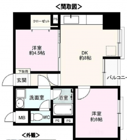 名古屋市昭和区山手通、収益物件/マンションの間取り画像です