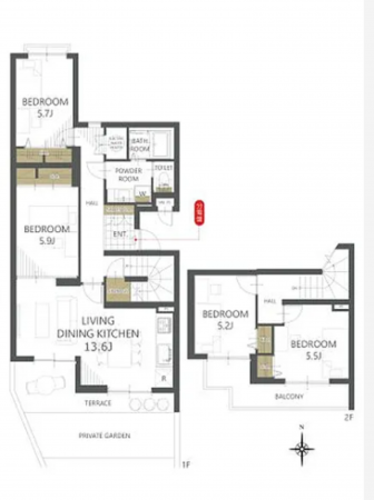 名古屋市昭和区八事富士見、中古マンションの間取り画像です
