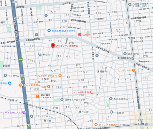 名古屋市瑞穂区大喜町、中古マンションの地図画像です