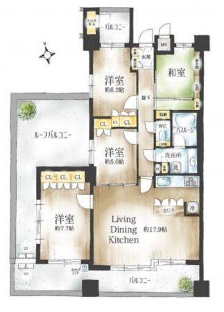 名古屋市瑞穂区大喜町、中古マンションの間取り画像です