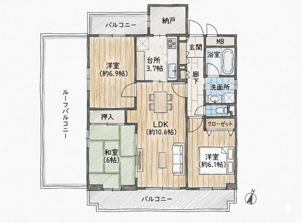 名古屋市昭和区桜山町、中古マンションの間取り画像です