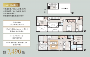 名古屋市昭和区塩付通、新築一戸建ての間取り画像です