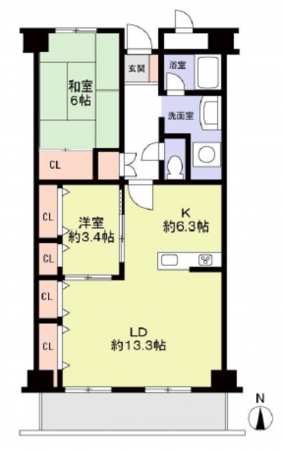名古屋市昭和区山里町、中古マンションの間取り画像です