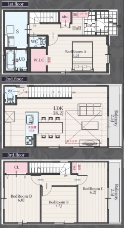 名古屋市瑞穂区雁道町、新築一戸建ての間取り画像です
