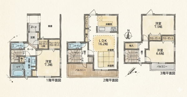 名古屋市瑞穂区本願寺町、新築一戸建ての間取り画像です
