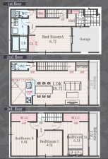名古屋市瑞穂区雁道町、新築一戸建ての間取り画像です
