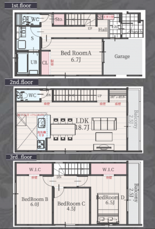 名古屋市瑞穂区雁道町、新築一戸建ての間取り画像です