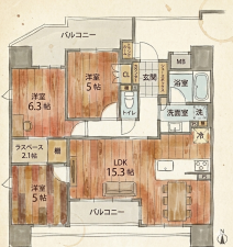 名古屋市昭和区御器所、中古マンションの間取り画像です