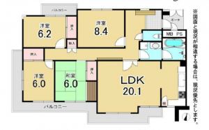 名古屋市瑞穂区下山町、中古マンションの間取り画像です