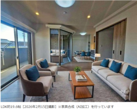 名古屋市瑞穂区彌富町紅葉園、中古マンションの居間画像です