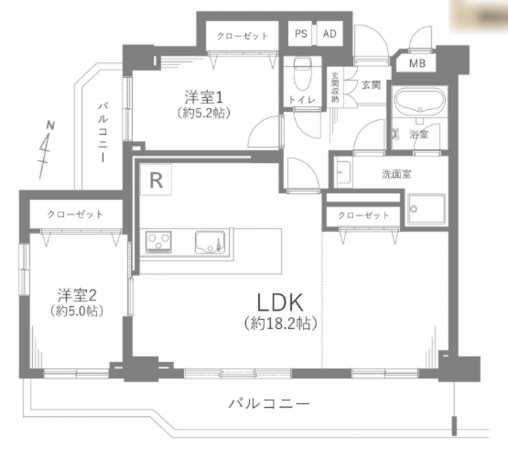 名古屋市瑞穂区瑞穂通、中古マンションの間取り画像です
