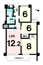 名古屋市瑞穂区大喜町、中古マンションの間取り画像です