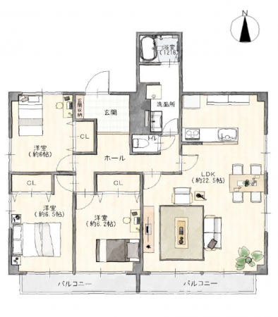 名古屋市瑞穂区下坂町、中古マンションの間取り画像です