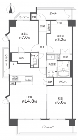名古屋市昭和区菊園町、中古マンションの間取り画像です