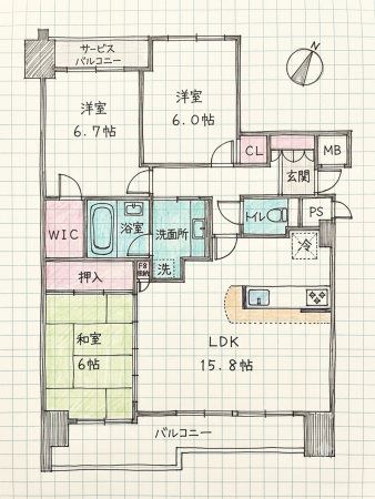 名古屋市千種区萩岡町、中古マンションの間取り画像です