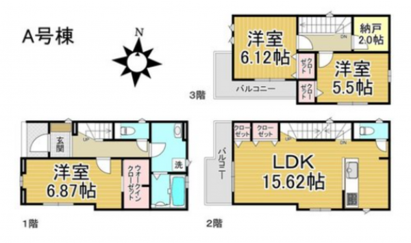 名古屋市瑞穂区船原町、新築一戸建ての間取り画像です