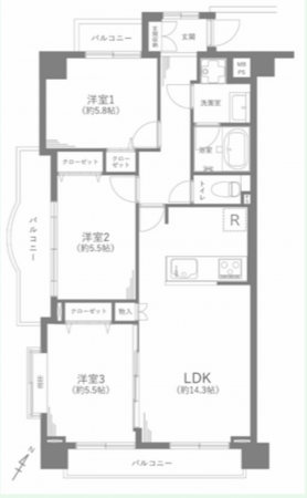 名古屋市千種区丸山町、中古マンションの間取り画像です