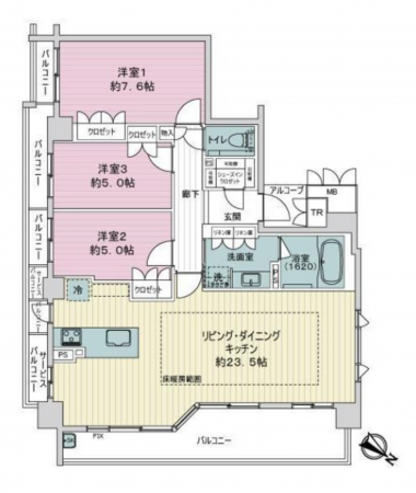名古屋市千種区星ケ丘、中古マンションの間取り画像です