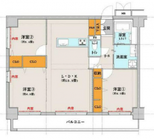 名古屋市千種区菊坂町、中古マンションの間取り画像です