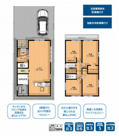 名古屋市瑞穂区白砂町、新築一戸建ての間取り画像です