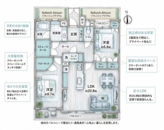 名古屋市瑞穂区彌富町円山、中古マンションの間取り画像です