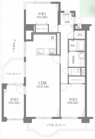 名古屋市昭和区檀溪通、中古マンションの間取り画像です