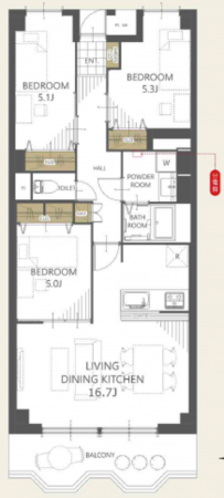 名古屋市瑞穂区土市町、中古マンションの間取り画像です