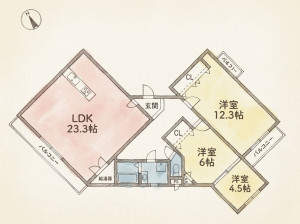 名古屋市昭和区山手通、中古マンションの間取り画像です