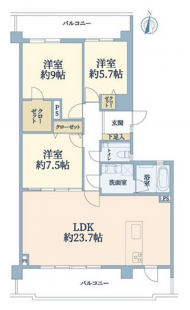 名古屋市千種区星が丘山手、中古マンションの間取り画像です