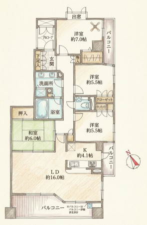 名古屋市天白区八事山、中古マンションの間取り画像です