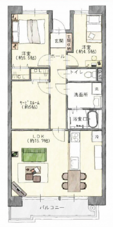 名古屋市昭和区八事富士見、中古マンションの間取り画像です