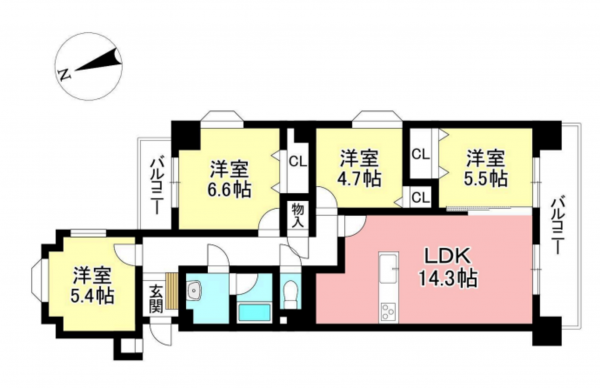 名古屋市瑞穂区軍水町、中古マンションの間取り画像です