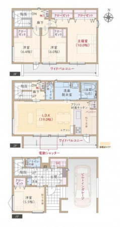名古屋市昭和区鶴舞、新築一戸建ての間取り画像です