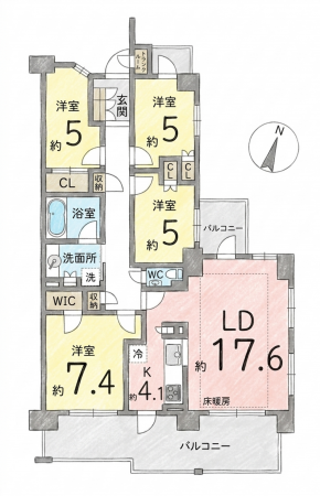 名古屋市昭和区八事富士見、中古マンションの間取り画像です